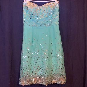 Teal Blue Sequin Cocktail Dress